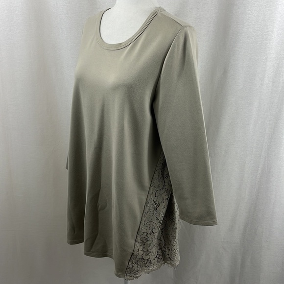 J. Jill Ponte Knit Sterling Taupe Lace Tunic Top Womens Size Medium - Picture 3 of 12